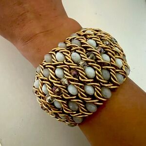 Large beaded chain link cuff bracelet